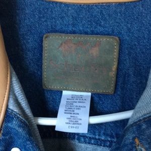 Shaffer fitters jean jacket with tan collar